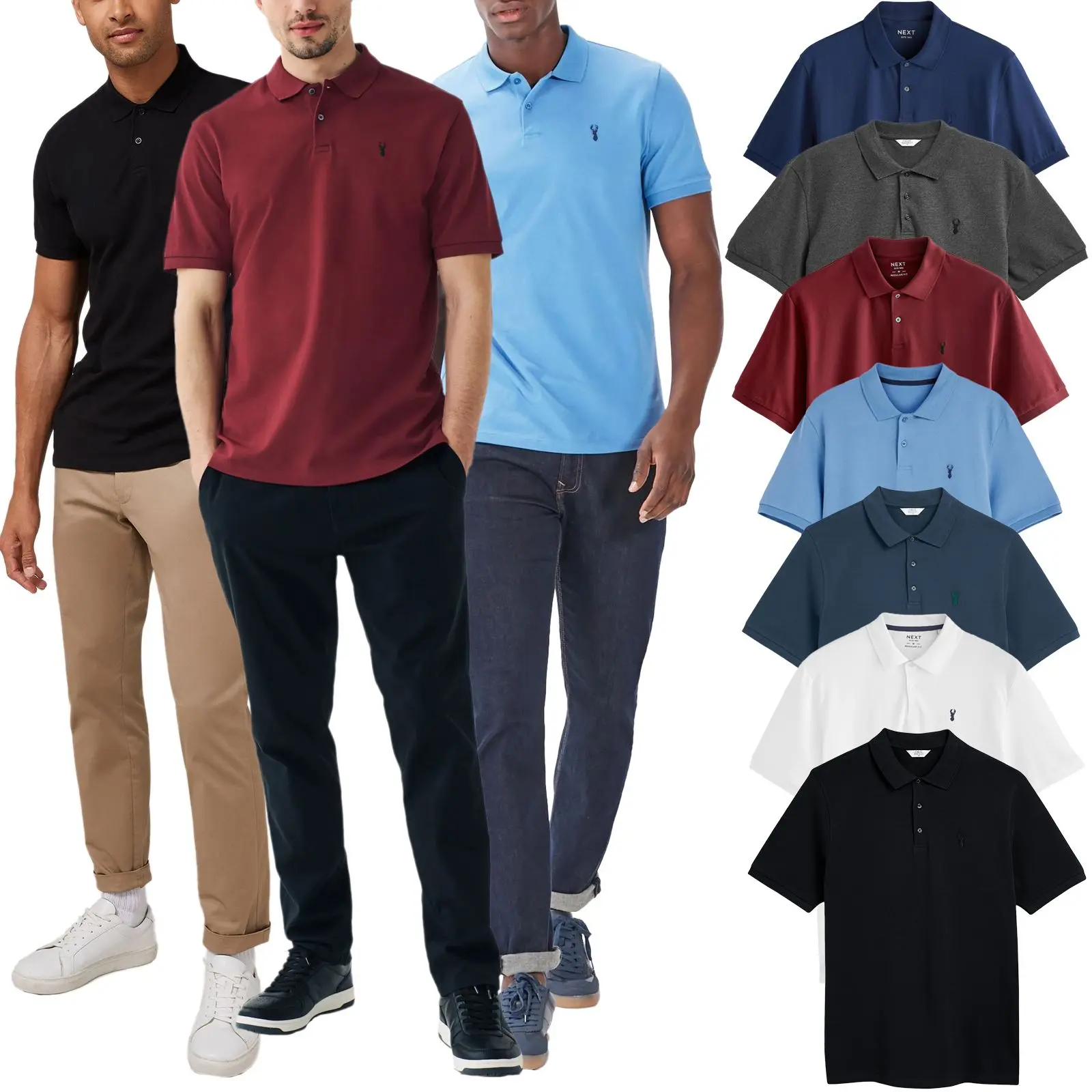 NEXT Big Size Mens Polo Shirt Plain Shirts Pique Tee Golf Work Super Stretch Soft Cotton Top 2XL 3XL 4XL 5XL