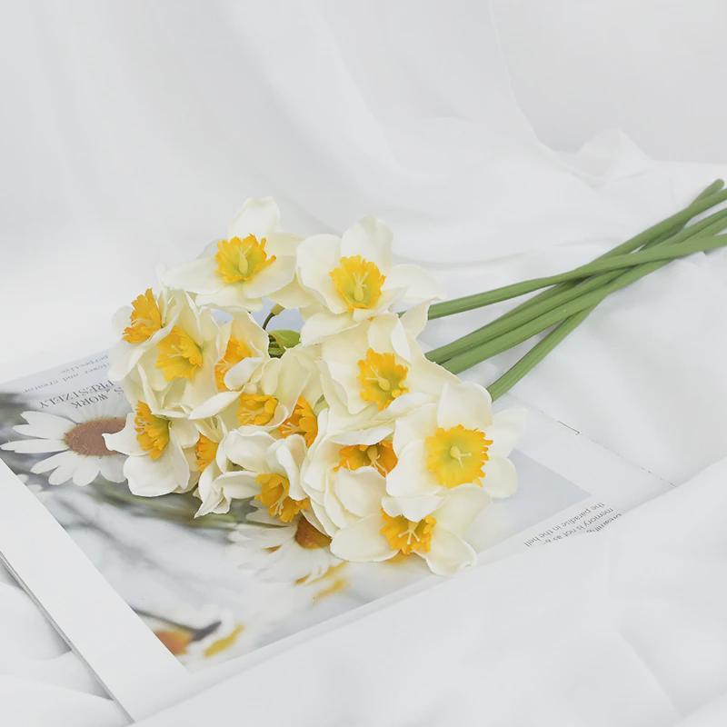 6pcs Artificial Narcissus Flower Bouquet Home Garden Room Desktop Fake Flower Decoration Wedding Festival Party Daffodil Decor Decorative Fruit 6