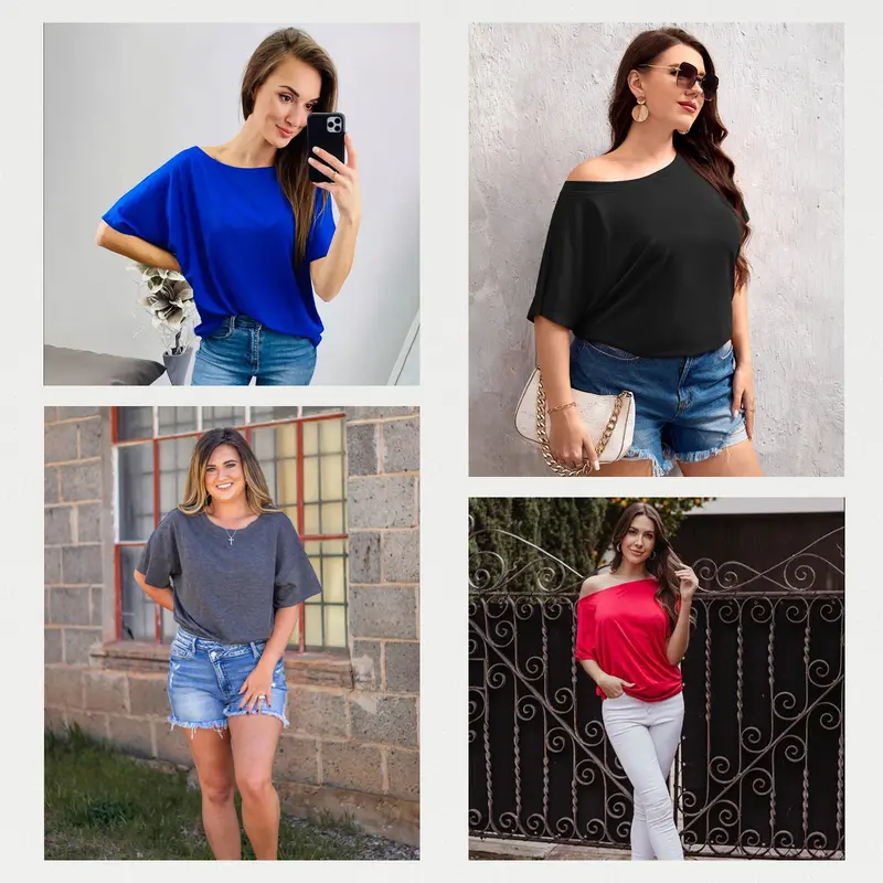 New Womens Off Shoulder Plain Oversized Slash Neck Baggy Tee T-Shirt Top Comfortable Fit Sleeve Summer Womenswear Casual 5