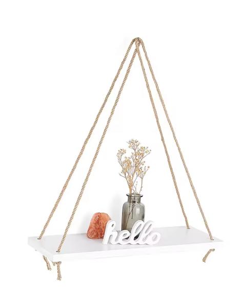 1PC Hanging Shelves for Wall Floating Shelves, Macrame Rope Triangle Shelf, Natural Light Reclaimed Wood, Farmho 2
