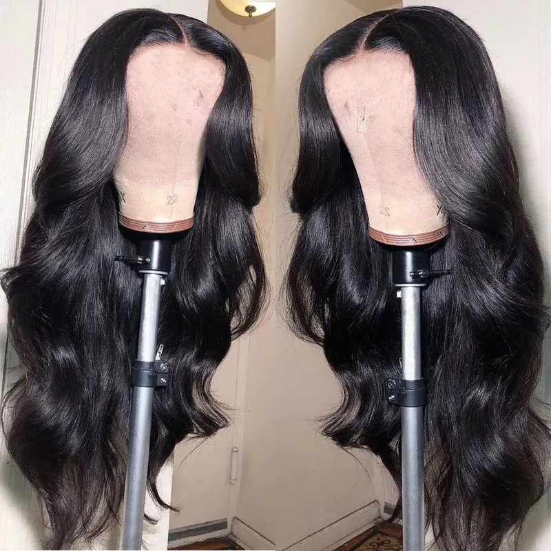 Baby Hair 180 Density Brazilian Human Hair Wig 18inch Body Wave HD Transparent Lace Frontal Wig 13x6 13x4 Glueless Pre Plucked Bleached Knots Bling Hair For Women Black Natural Color Natural Hairline Human Hair Ship From UK 2
