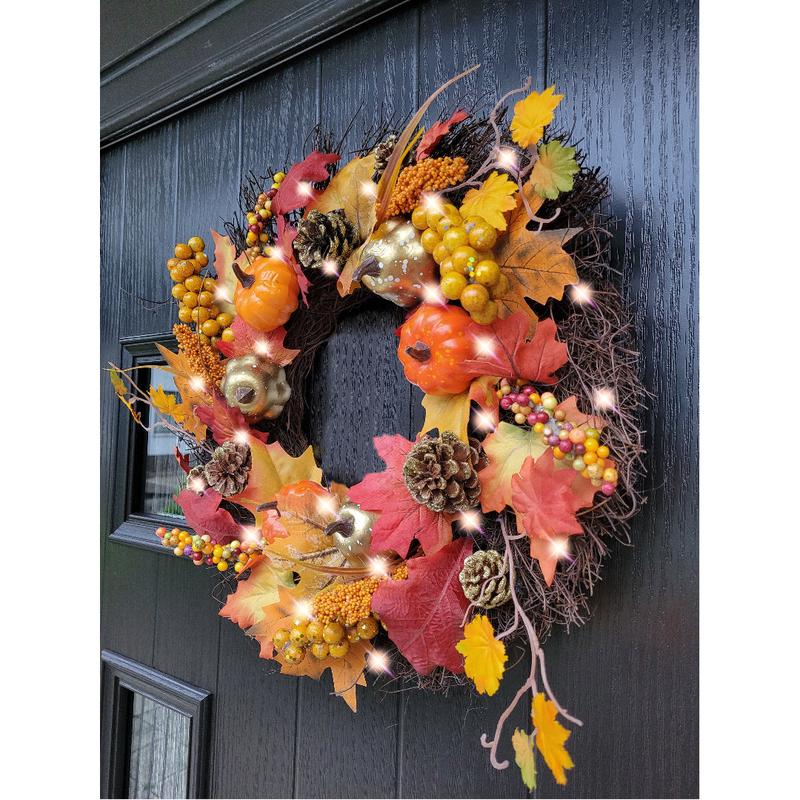 Pre-Lit 50cm Wicker Autumn Winter Halloween Wreath 3