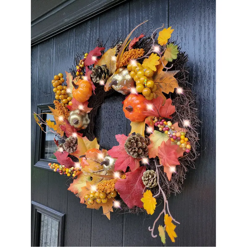 Pre-Lit 50cm Wicker Autumn Winter Halloween Wreath 3