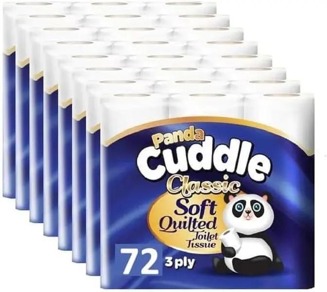 Panda Cuddle Soft Quilted Toilet Rolls - 72 Rolls, Unscented, 3 Ply, Classic Quality Wipes Multicolor