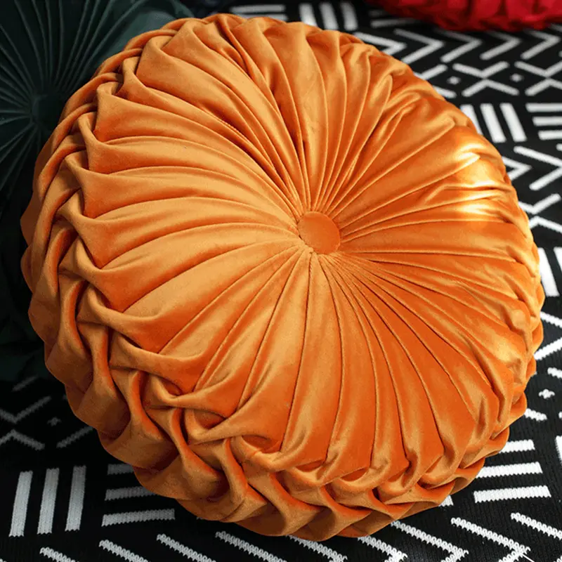 Lifeideas 6 Colors Modern Round Pleated Pumpkin Velvet Cushion,Sofa Throw,Sofa Pillow,Nordic Style Throw Pillow For Living Room,Bedroom,Sofa 1