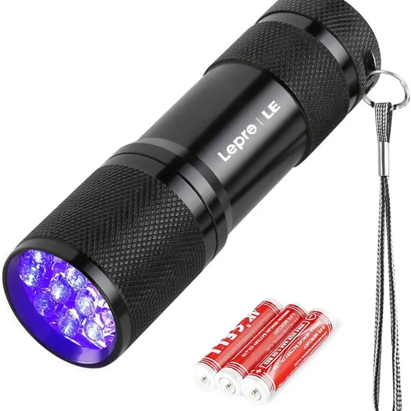 LE UV Torch, 9 LED 395nm Ultraviolet Flashlight, Blacklight Detector for Pet Urine, Stain, Bed Bugs and More, 3 AAA Batteries Included