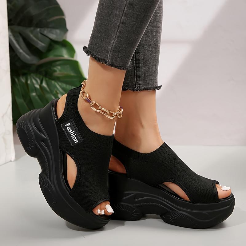 Womens Knitted Walking Sandals - Vibrant Solid Color, Elevated Platform, Ultra-Comfortable Elastic Soft Sole, Heightening Wedge for a Flattering Silhouette - Perfect for Casual Occasions, Ideal Vacation Shoes for a Stylish Getaway 3