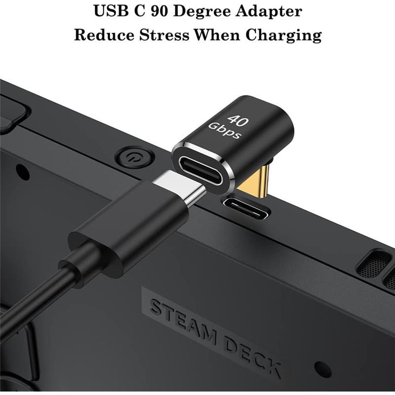 USB C 90 Degree Adapter (Two Styles), USB Type C Right Angle Extender Connector for Steam Deck, Meta Quest, MacBook, Smart Tablet & Phone and More - Black  Alloy Cable Charging Port Shell Device Durable 3