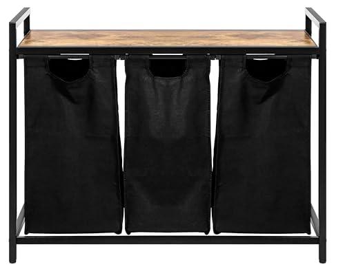 Large Industrial Wooden/Metal Laundry Hamper Basket Bin Organiser 3 x Removable Bags (30L Each) 8