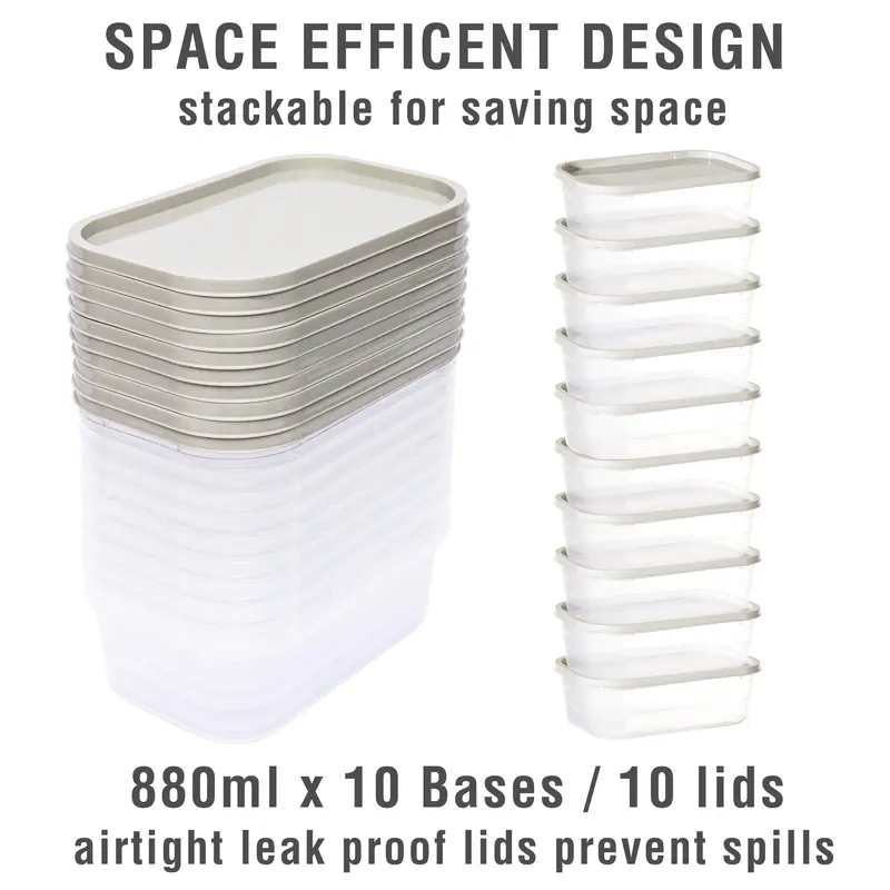 Food Storage Containers Set 10 Pack 880ml & 5 Pack 1250ml Airtight Leak-Proof Meal Prep Containers BPA-Free Microwave Freezer & Dishwasher Safe Durable Food Boxes for Easy Storage Kitchen Utensils Lids Lightweight Stackable 2