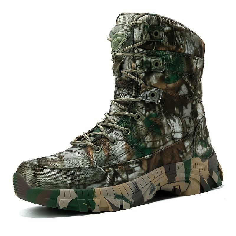 Product Introduction of Men's Trendy High Top Camouflage Boots, Comfy Non Slip Lace Up Durable Rubber Sole Hiking Shoes For Men's Outdoor Activities 3