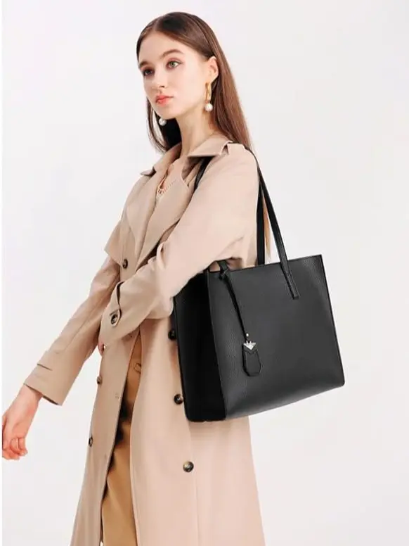 Women's Tote Bag Large Handbag Soft Leather Simple Shoulder Bag with Zipper for School Work Leisure (A-Black) 3