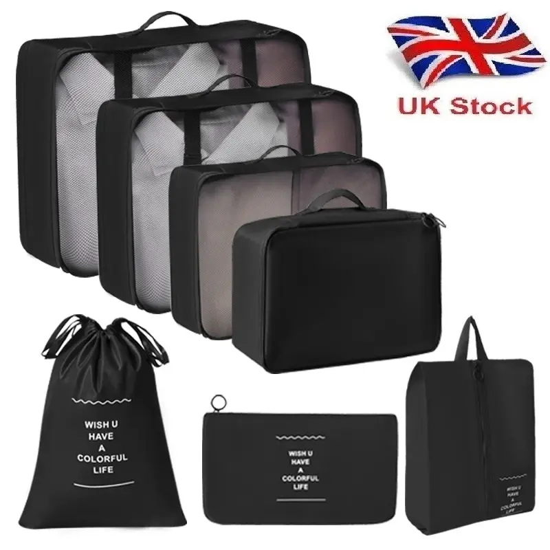 UK Seller 7pcs Organiser Set Luggage Suitcase Storage Bags Packing Travel Cubes