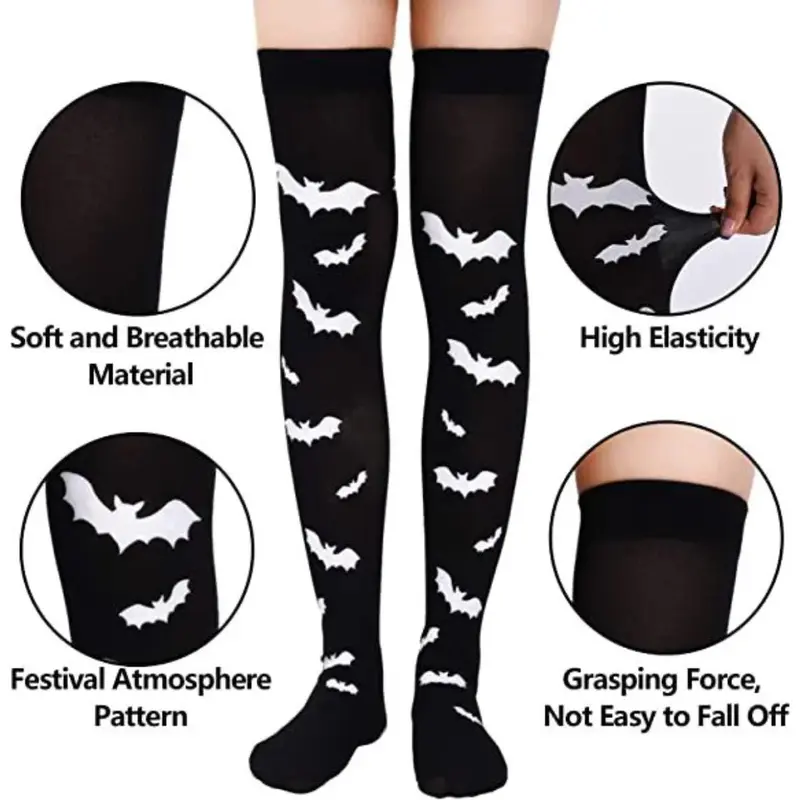 Ro Rox Over The Knee Knitted Gothic Socks, Bat 1