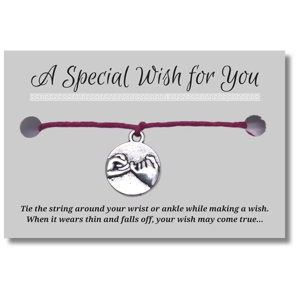 Pinky Promise Charm Hemp Wish Bracelet - Colour Choice