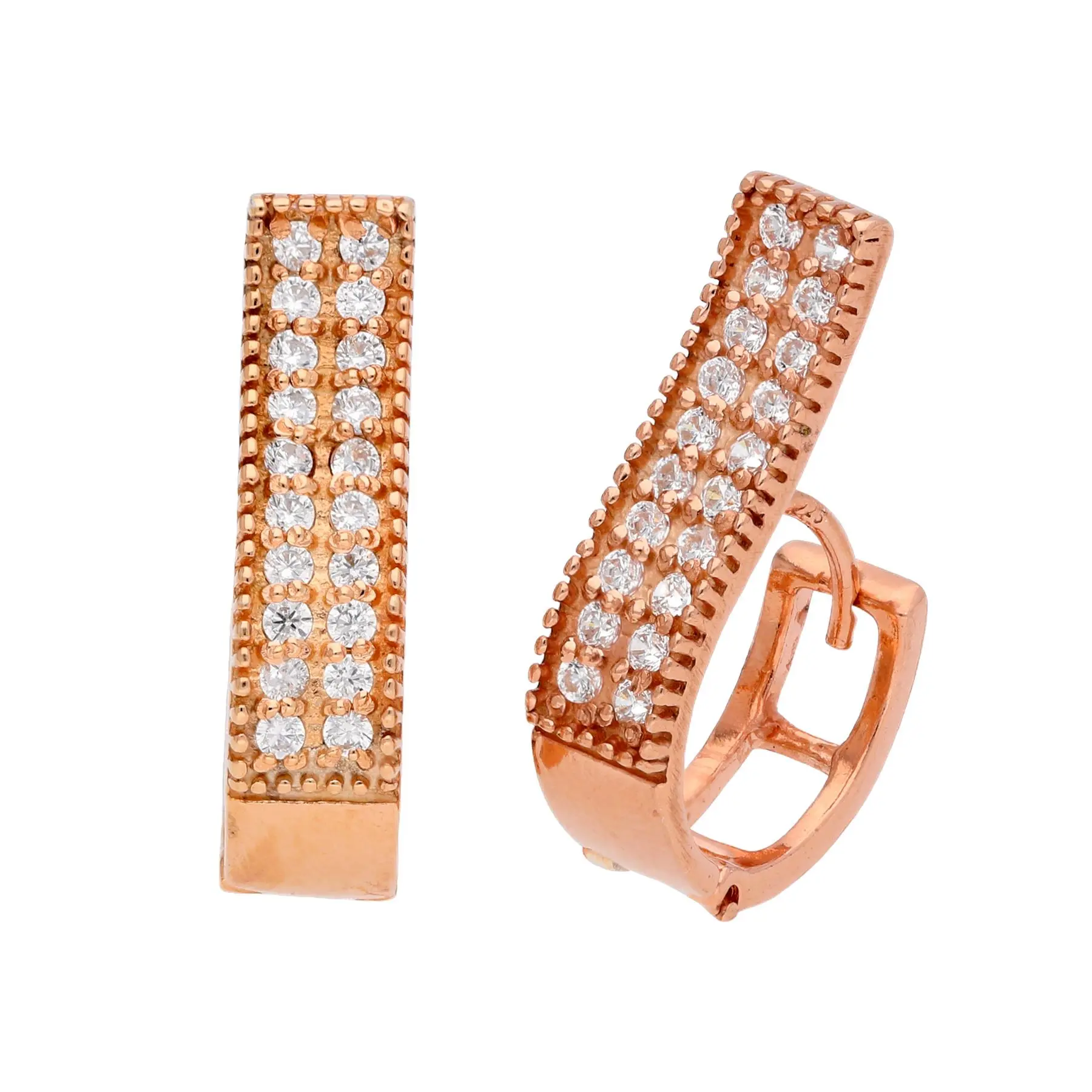 Rose Gold Plated Sterling Silver CZ Dress Huggie Hoop Earrings