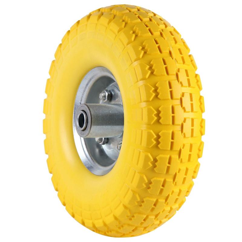 Product Introduction of Yorkshire Homeware 4x 10" Inch Solid Rubber Tyre 3.5-4 PU Foam Filled Wheel Sack for Truck Hand Car Trolley Cart 16mm Bearing Yellow (1) 10