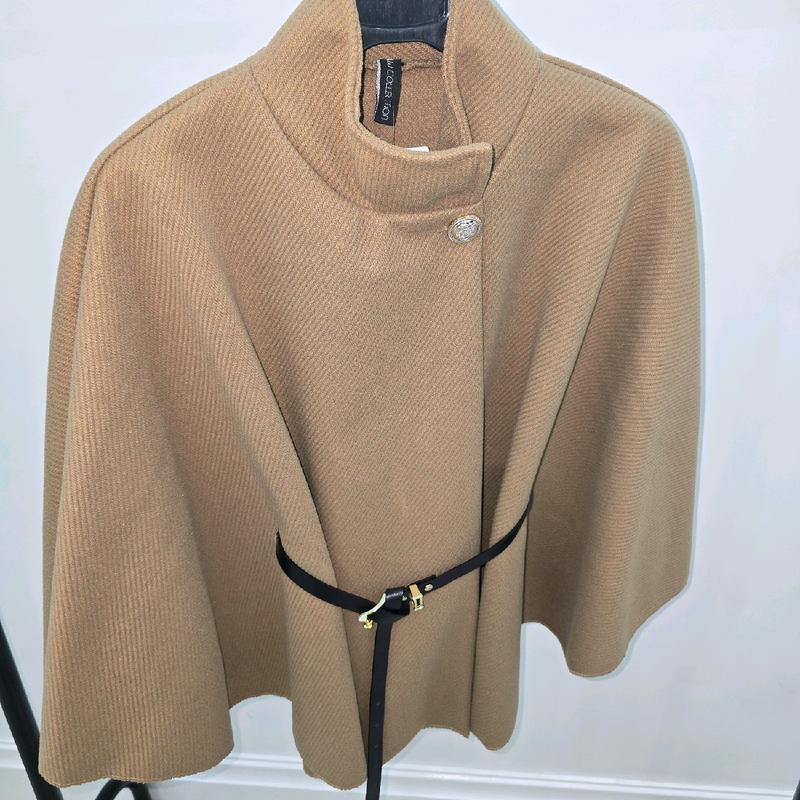 Women's Cape Jacket with Gold Button Detailing and Belt for Adjustable Sizing - Coats, Womenswear coat Comfort Day Formal Casual Elegance womens jackets 1