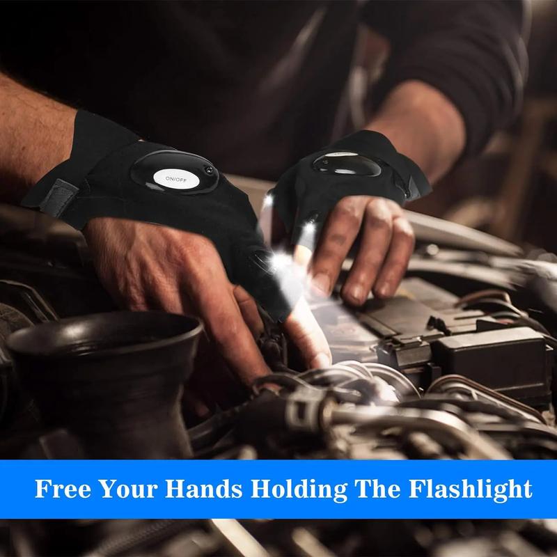 LED Half Finger Gloves for Men Women - Waterproof Night Fishing Bait Cycling Running Flashlight Durable Fingerless Gloves 9