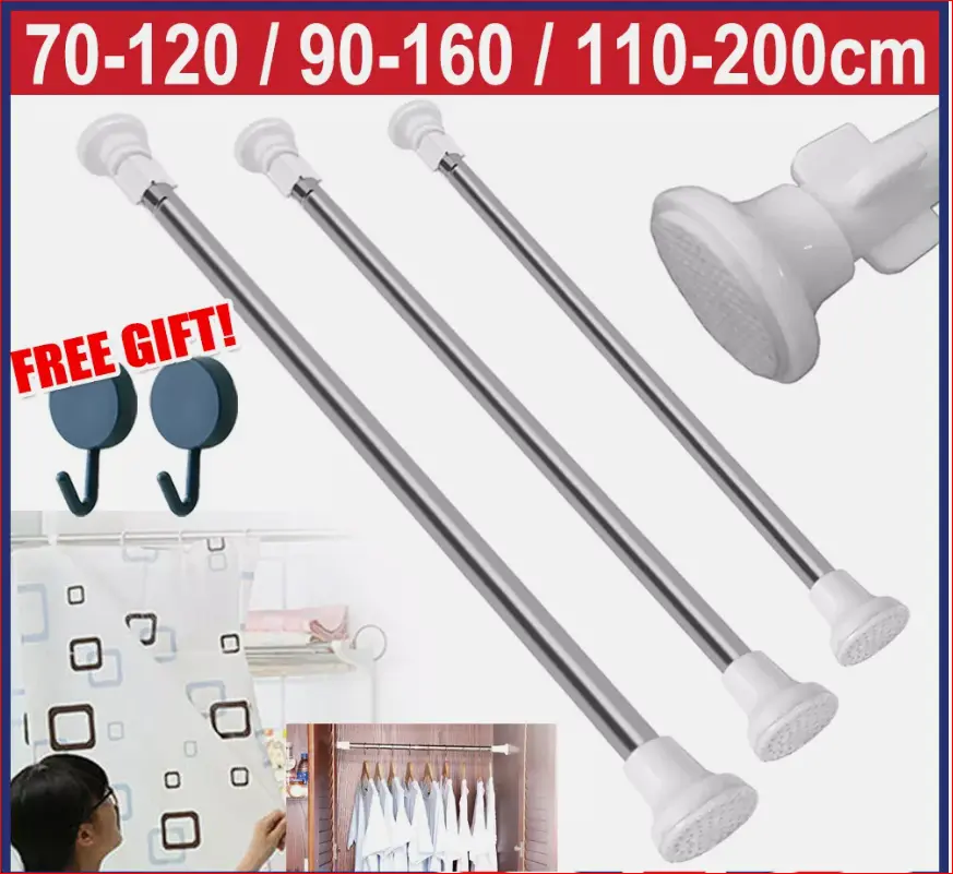 Heavy Duty Extendable Telescopic Shower Curtain Pole Rail Rod for Bath Door Window
