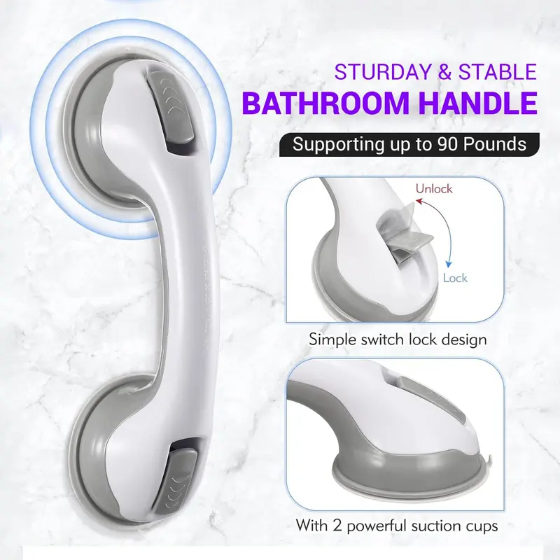 Seveston Support Grab Handle for Shower Bathroom Bathtubs Safety Grip Rail with Suction Cup Fitting Mobility Aids Safety Handle for Disabled Elderly & Handicap 1