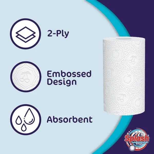 96 Splash Super Absorbent & Durable Paper Towel Rolls for Kitchen Usage-  2-Ply, 10m Thick Long Lasting Sheets Per Roll-24 Rolls in One Pack 3