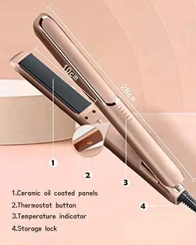 Hair Straightener for Women, Hair Straightener and Curler 2 in 1, Flat Iron Hair Straightener for Travel＆ Hair Styling, with Adjustable Temperature (140-230℃) Gift for Girl＆Women (Rose Gold) Handle Plug Smooth Comfort Storage 4