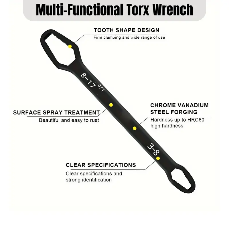 Heavy-Duty Double-End Multi-functional Universal Wrench - 3-17mm Self-Tightening Lazy Wrench for Car, Bicycle, Home, and Engineering Applications 1