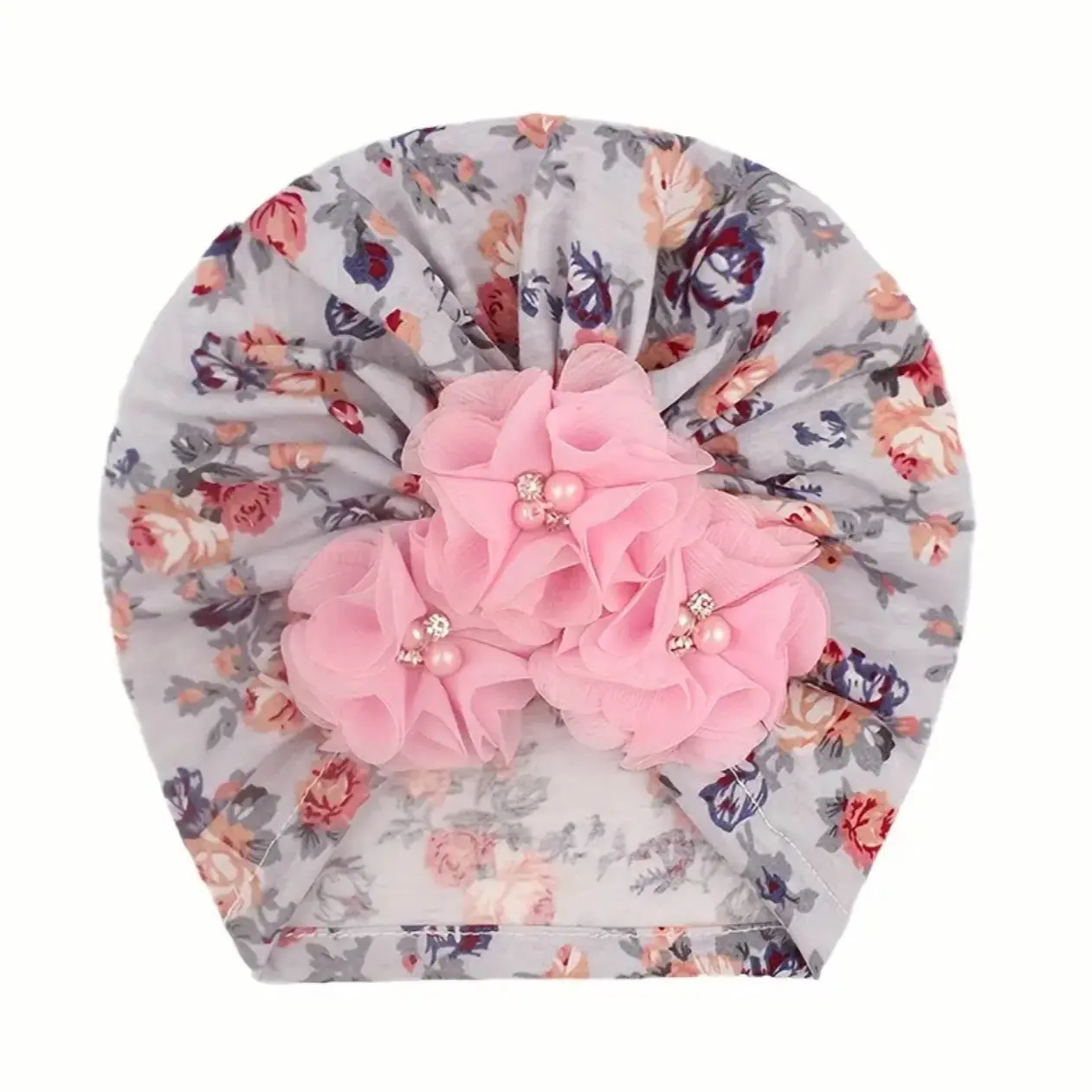 Rhinestone flower print baby hat