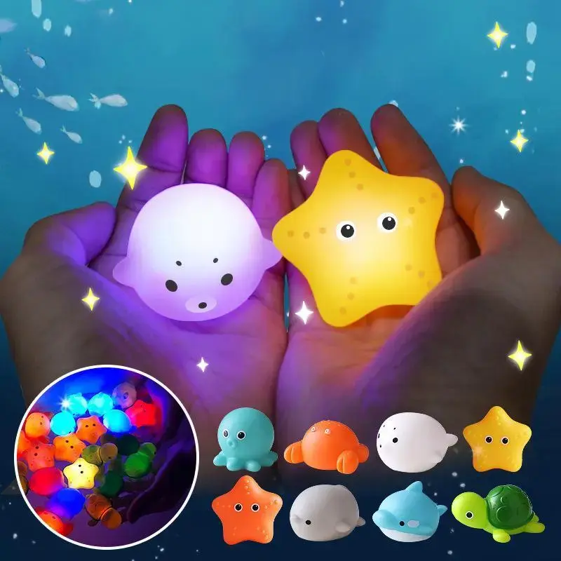 Luminous Cute Floating Turtle & Starfish & Fish Shape Bath Toy, 4/8 Counts Light Up Bath Toys, Swimming Pool Toy, Bathing Toy for Babies & Toddlers
