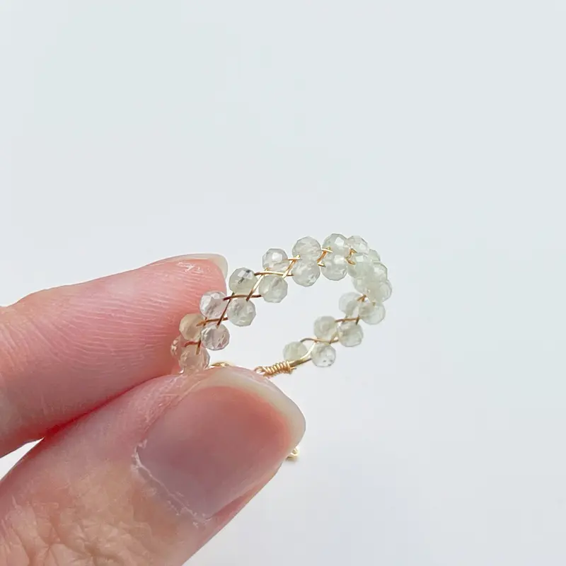 Prehnite Beaded Ring - Light Green Mini Gemstone Adjustable Ring 5