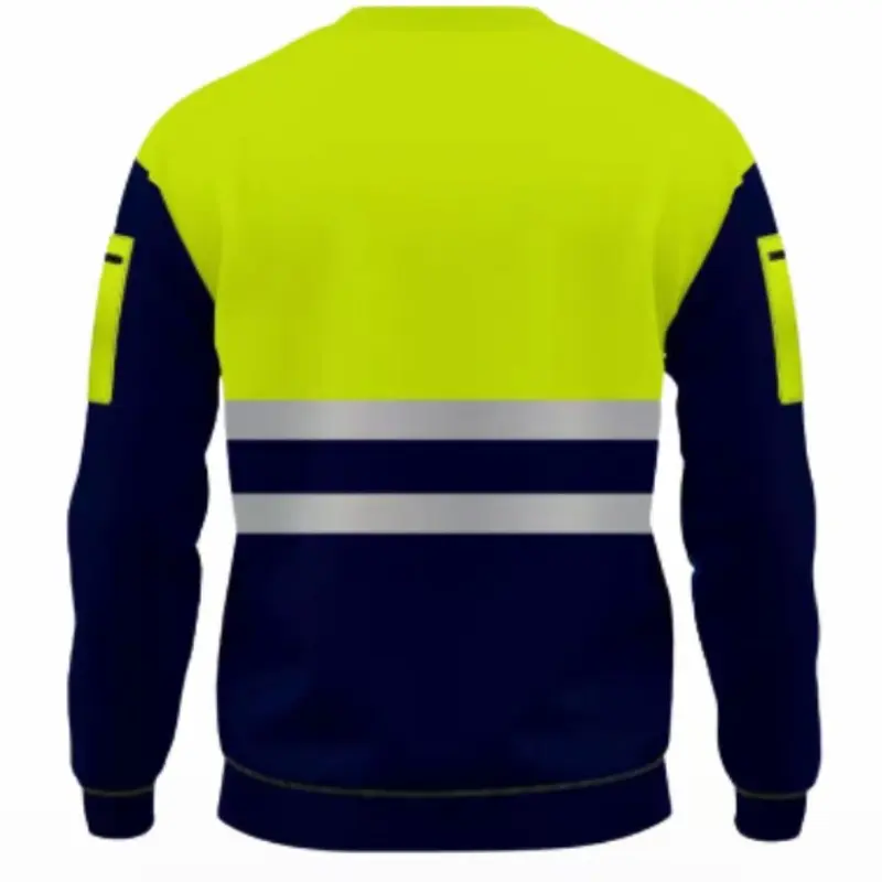 Hi Viz Hi Vis High Visability Visibility Sweatshirt Jumper Pullover Bright Menswear Men Storm Range Tradesmen Workwear PPE Stylish Side Pockets Utility Pouch Pockets Arm Pocket Round Neck Crewneck Visible Long Sleeve Crewneck 6