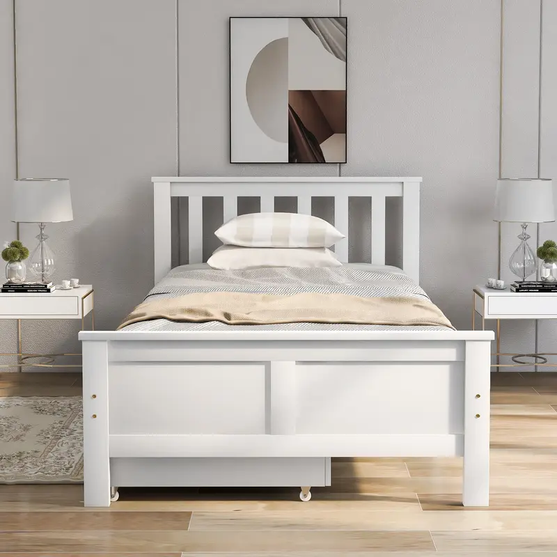 Wooden Solid White Pine Storage Bed with Drawers Bed Furniture Frame for Adults, Kids, Teenagers 3ft Single (White 190x90cm) 3