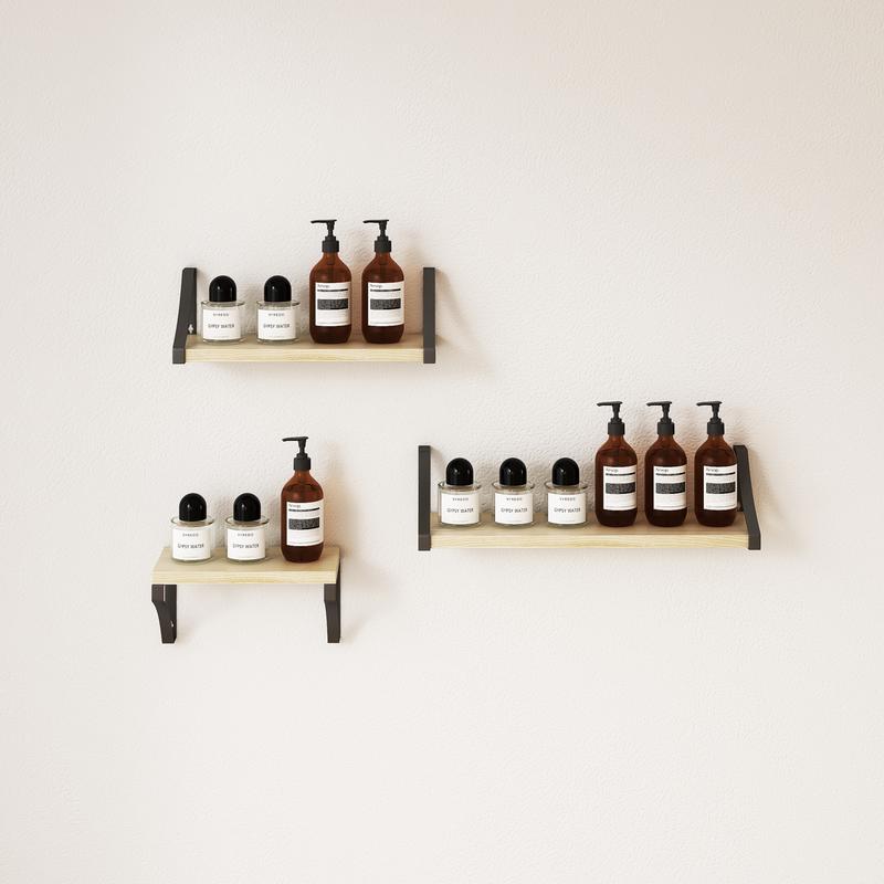 Floating Shelf Wall Mounted 3 Wood Shelves With Metal Brackets 5