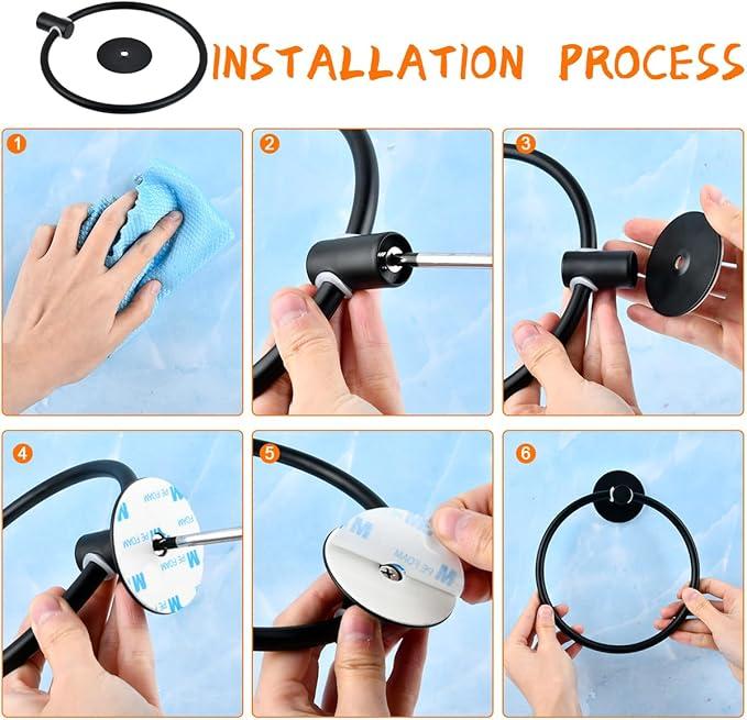 Product Introduction of 1 x Black Towel Holder Towel Ring Black Towel Ring Towel Rings for Bathrooms Stick on Towel Rail Bathroom Hand Towel Holder Towel Holder Ring Black Hand Towel Ring Black Bathroom Towel Ring 4