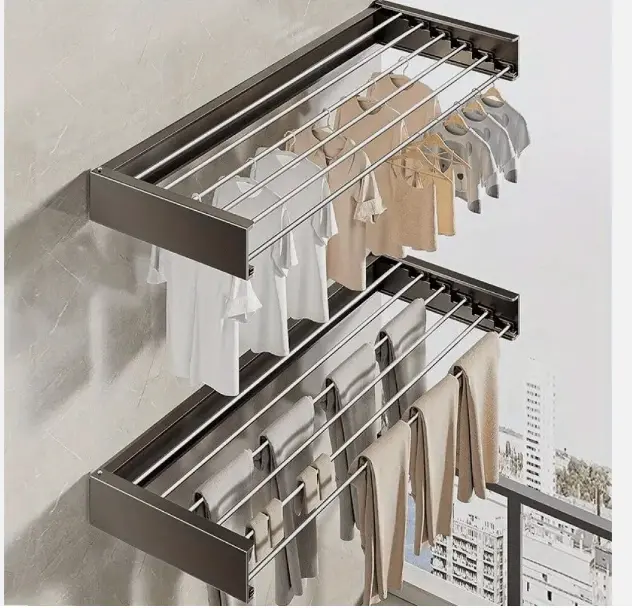 Wall Mounted,Retractable Clothes Drying Rack,with Wall Template,Screwdriver Bit Laundry Installation