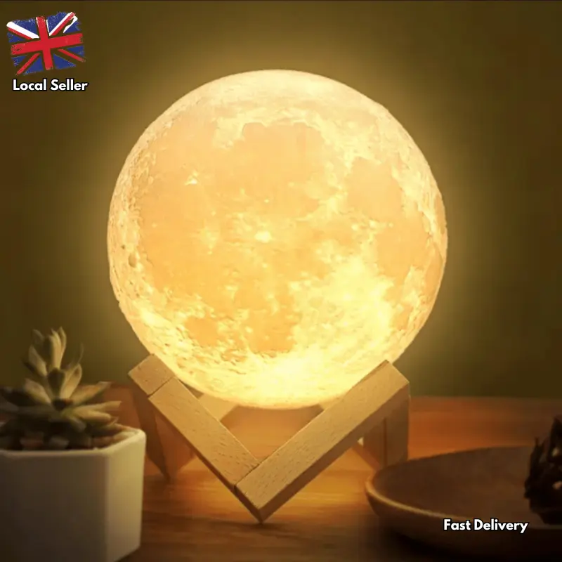 LED 3D Moon Shaped Night Lamp with Wooden Stand - Remote Control, USB Charging, LED Night Light Lamp for Kids, Girls, Bedroom, Home Decor, Gifts Women Christmas New Year Birthday