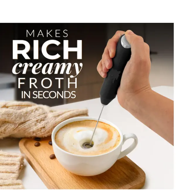 Powerful Milk Frother Wand - Mini Milk Frother Handheld Stainless Steel - Battery Operated Drink Mixer for Coffee, Lattes, Cappuccino, Matcha - Froth Mate Milk Frother Gift - Black