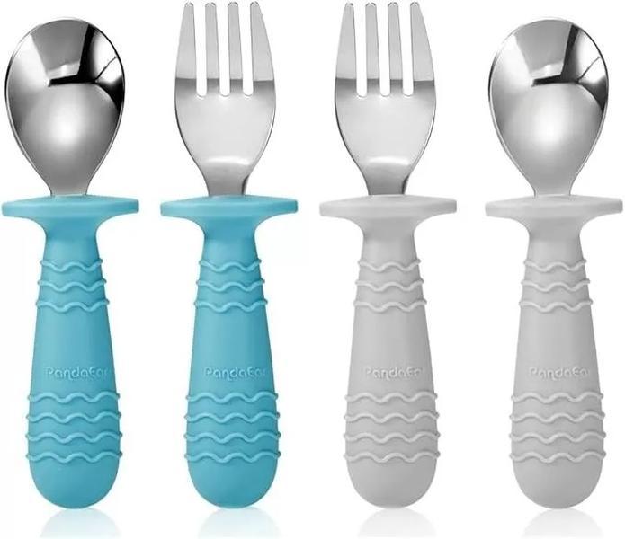 PandaEar 4 Pack Self Feeding Cutlery Set for Toddlers - Silicone and Stainless Steel 0