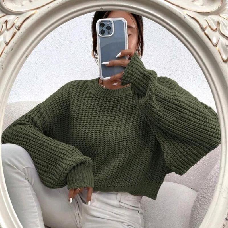 Women's Knitted Oversized Cropped Jumper - Soft and Stretchy Material - Perfect for Winter - Fit, Clothing autumnal fits fashion coat 2