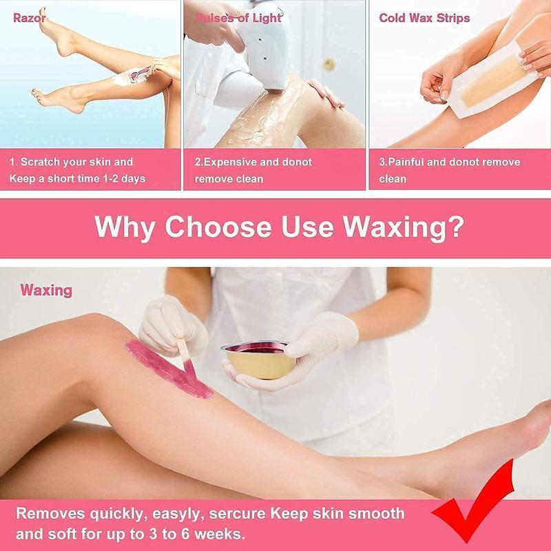 Waxing Set, Wax WarmHairremovalset, 500g hard waxbeads, 2treatedwaxes and 25applicator sticksforface, arms, legsand whole bodyhairremoval BodyCare Clear 3