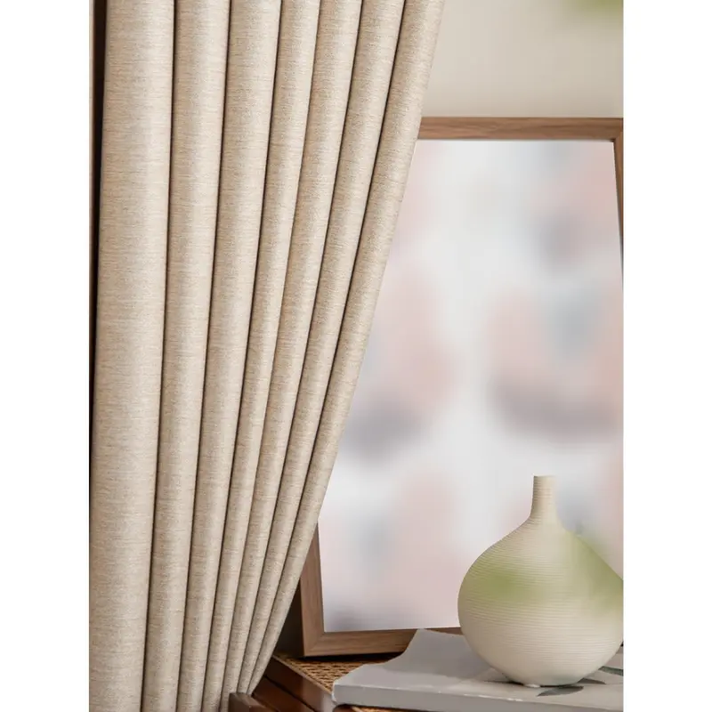 1pc Solid Blackout, Heat Insulation And Noise Reducing Curtain For Living Room 7