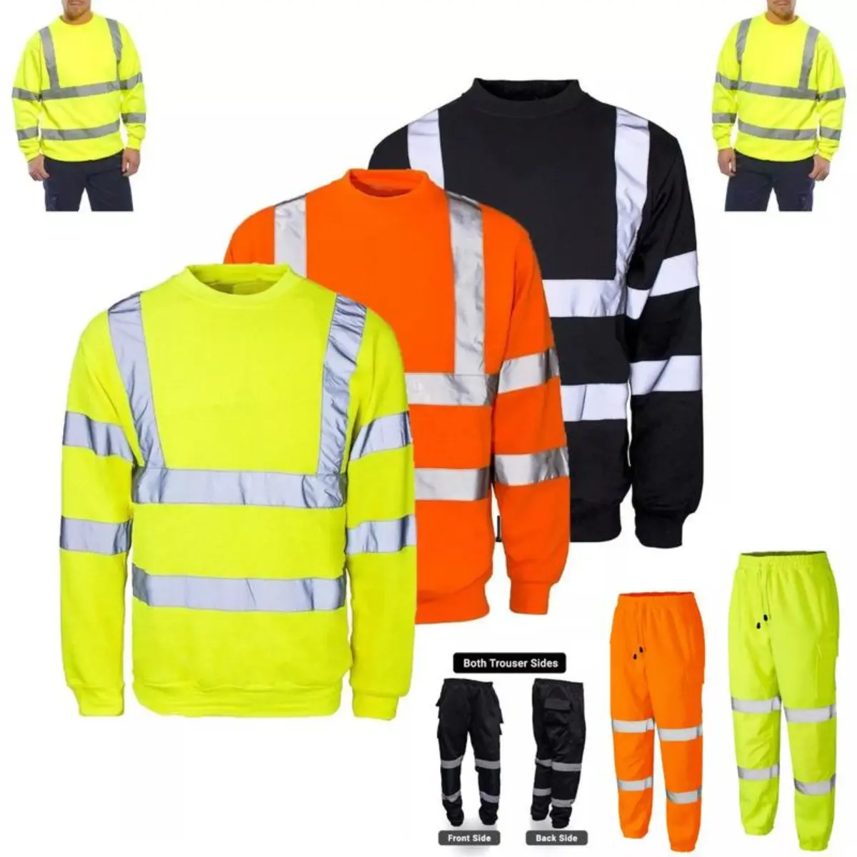 High Vis Sweatshirts & Trouser, Workwear Crew Neck Fleece Sweatshirts Trouser, Safety work Jumper, High Visibility Jogging Bottoms, Premium Quality Sweatshirts & Trousers Menswear Set