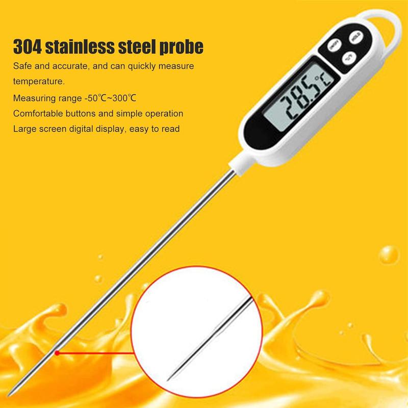 TP300 Digital Meat Thermometer, Direct Reading, Long Probe Food Thermometer for Meat, Barbecue, Food, Liquids, Oil  With Battery Kitchen Stainless Steel Utensils White 8