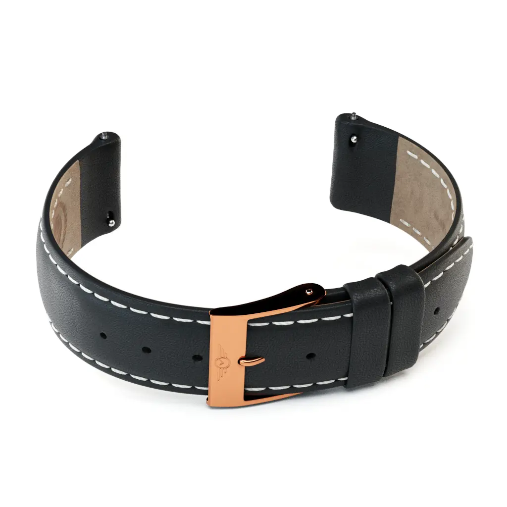 20mm Black Leather / Rose Gold Gloss Buckle