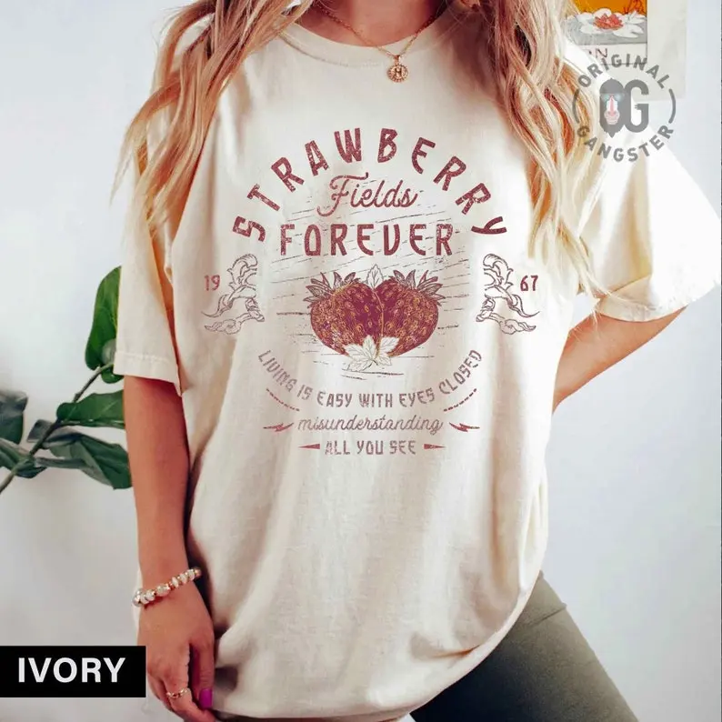 Old School Band Tee, Vintage Retro Band Tee, Beatle Strawberry Fields Rock Band Tee, Oversized Trendy Shirts Casual Comfort