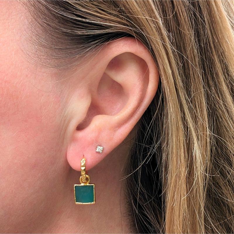 The Square Green Onyx Gemstone Hoop Earrings 1