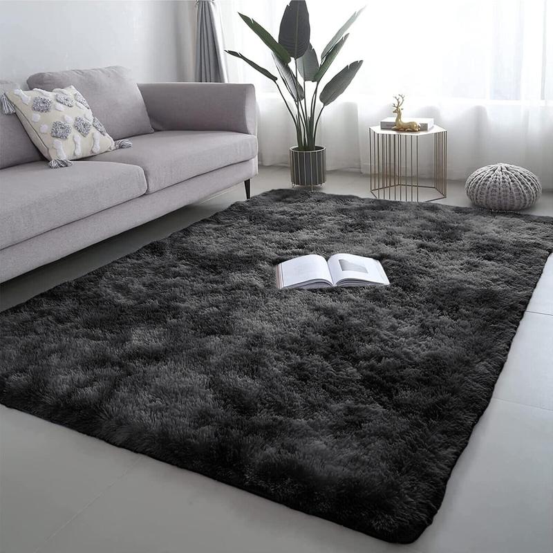 Large Shaggy Rug Fluffy Rugs Anti-Slip Living Room Bedroom Soft Carpet Floor Mat Cotton Plaid Non-slip Anti-skid Indoor Black 4