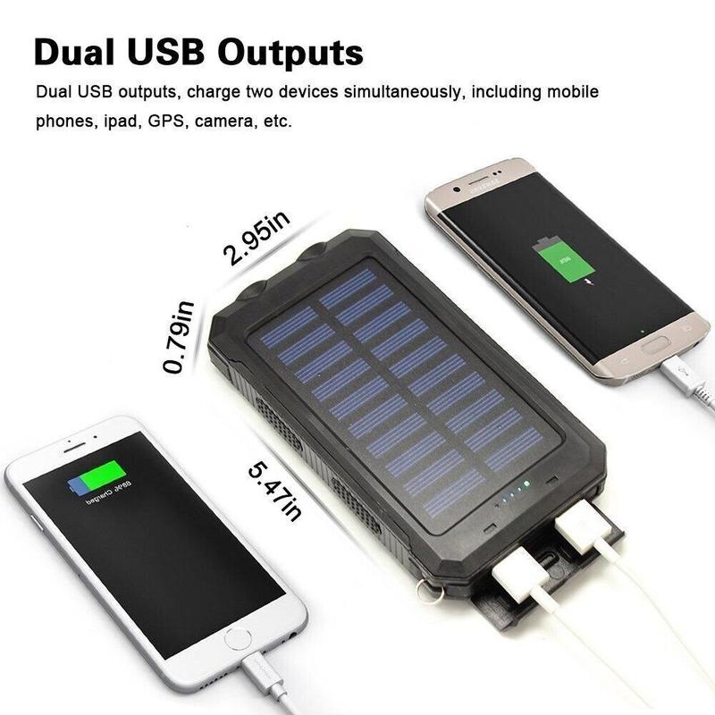 Waterproof 20000mAh Solar Power Bank LED USB Battery Charger iPhone Mobile Phone Smartphone 3