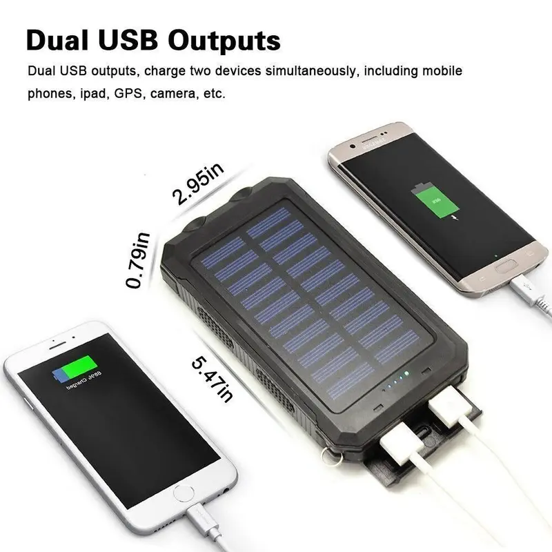 Waterproof 20000mAh Solar Power Bank LED USB Battery Charger iPhone Mobile Phone Smartphone 3